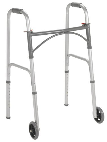 Folding Walker Steel Two Button w/5 Wheels Case/4 - Best Medical Supplies Online