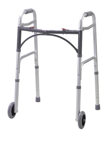 Walker Folding 2-Button Adult Alum w/5 Wheels (Drive) - Best Medical Supplies Online