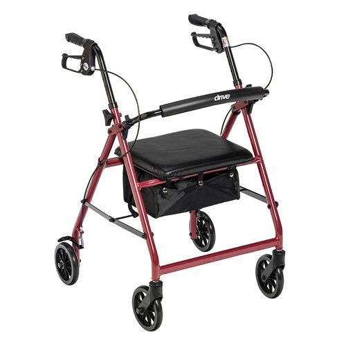 Rollator 4-Wheel with Pouch & Padded Seat Red - Drive - Best Medical Supplies Online