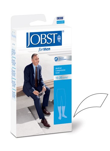 Jobst for Men 15-20 Knee Hi White Small - Best Medical Supplies Online