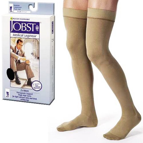 Jobst for Men 15 - 20 Thigh Hi Ribbed Khaki Large - Best Medical Supplies Online