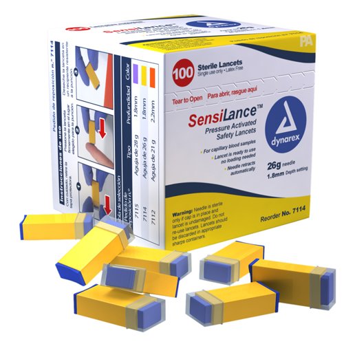 Pressure Activated Lancets 26g 1.8mm Yellow (Bx/100) - Best Medical Supplies Online