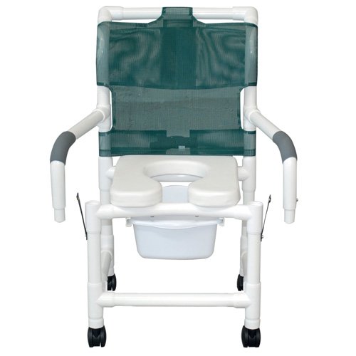 Shower Chair 18 W w/Soft Seat Elongated DropArm Square Pail - Best Medical Supplies Online