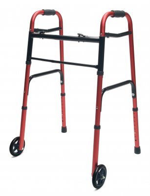 Walker Adult w/5 Wheels Folding Red Case of 2 - Best Medical Supplies Online