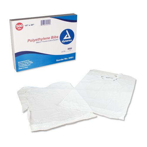 Disposable Polyethylene Bibs W/Crumb Pocket 15 x20 Bx/500 - Best Medical Supplies Online