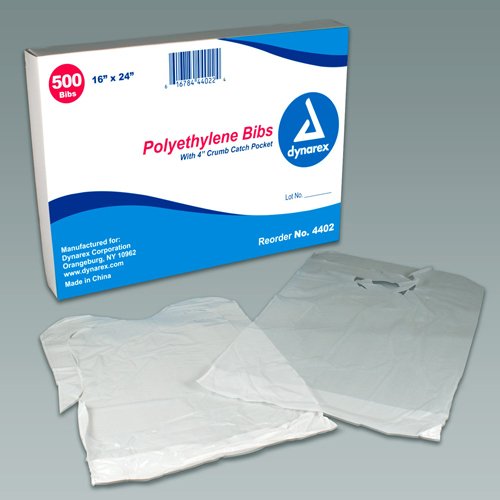 Disposable Polyethylene Bibs W/Crumb Pocket 16 x24 Bx/500 - Best Medical Supplies Online