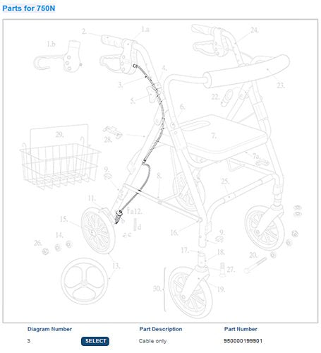 Rollator Brake Cable only - Best Medical Supplies Online