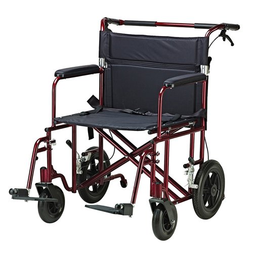 Transport Chair 22 Bariatric Red w/12 Rear Flat Free Wheels - Best Medical Supplies Online