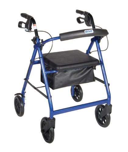 Rollator Aluminum w/Fold-Up & Remov Back Padded Seat Blue - Best Medical Supplies Online