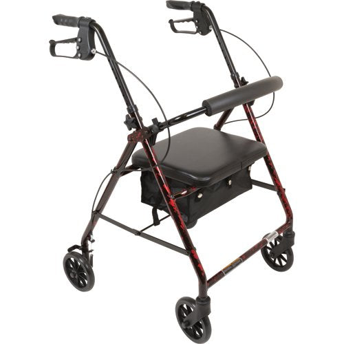 Deluxe Aluminum Rollator Burgundy Flame 8 Wheels - Best Medical Supplies Online