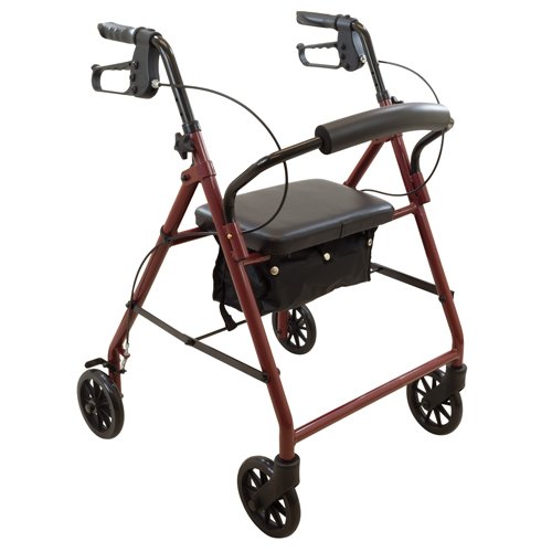 Rollator Steel 6 Wheels Burgundy 300 lb. Weight Cap - Best Medical Supplies Online