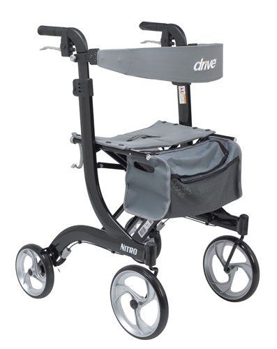 Nitro Aluminum Rollator Black Tall Height w/10 Casters - Best Medical Supplies Online