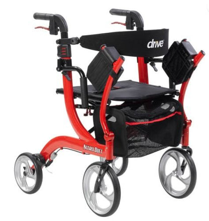 Nitro Duet Rollator Red Transport Wheelchair Red - Best Medical Supplies Online