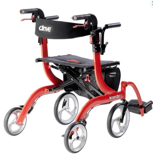 Nitro Duet Rollator Red Transport Wheelchair Red - Best Medical Supplies Online