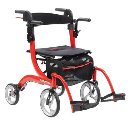 Nitro Duet Rollator Red Transport Wheelchair Red - Best Medical Supplies Online