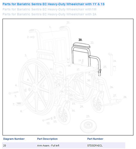 Wheelchair Arm w/Padding Full Length Left