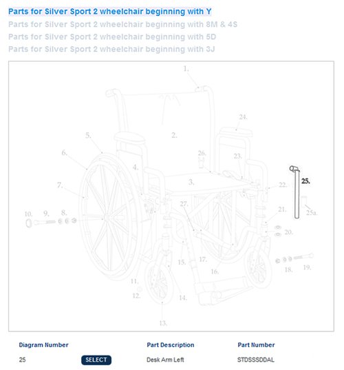 Desk Arm Assembly for Drive Silver Sport Left 1ea