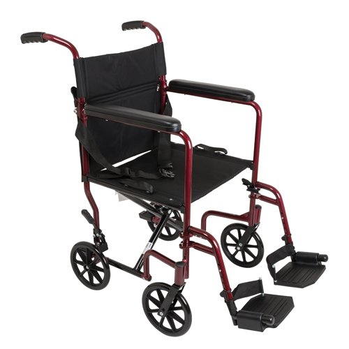 ProBasics Burgundy Aluminum Transport Chair with Footrests - Best Medical Supplies Online