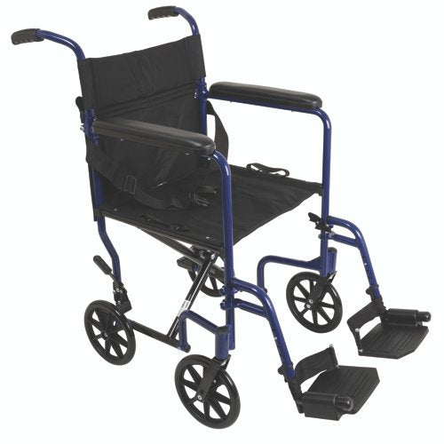 Aluminum Transport Chair w/ Footrests Blue - Best Medical Supplies Online