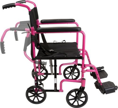 Transport Chair Alum 19 with Footrests Pink ProBasics - Best Medical Supplies Online