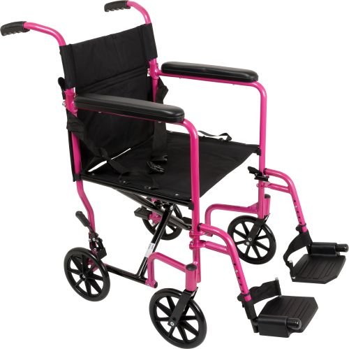 Transport Chair Alum 19 with Footrests Pink ProBasics - Best Medical Supplies Online