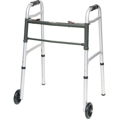 Aluminum Junior Walker Folding 5 Wheels 2 Button Release - Best Medical Supplies Online