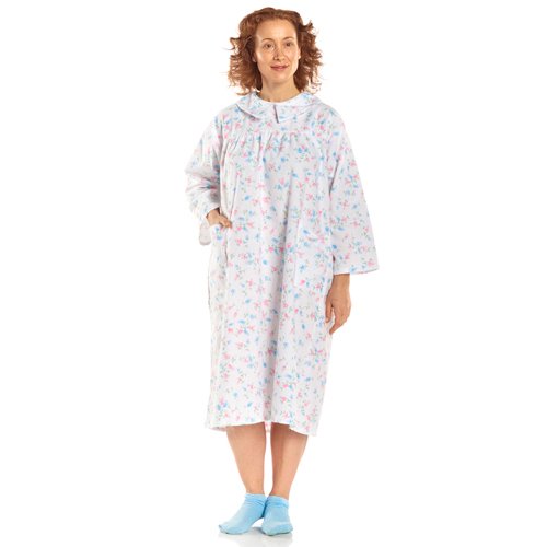 Flannelette Patient Gown Women Small-Medium Pink/Blue Floral - Best Medical Supplies Online